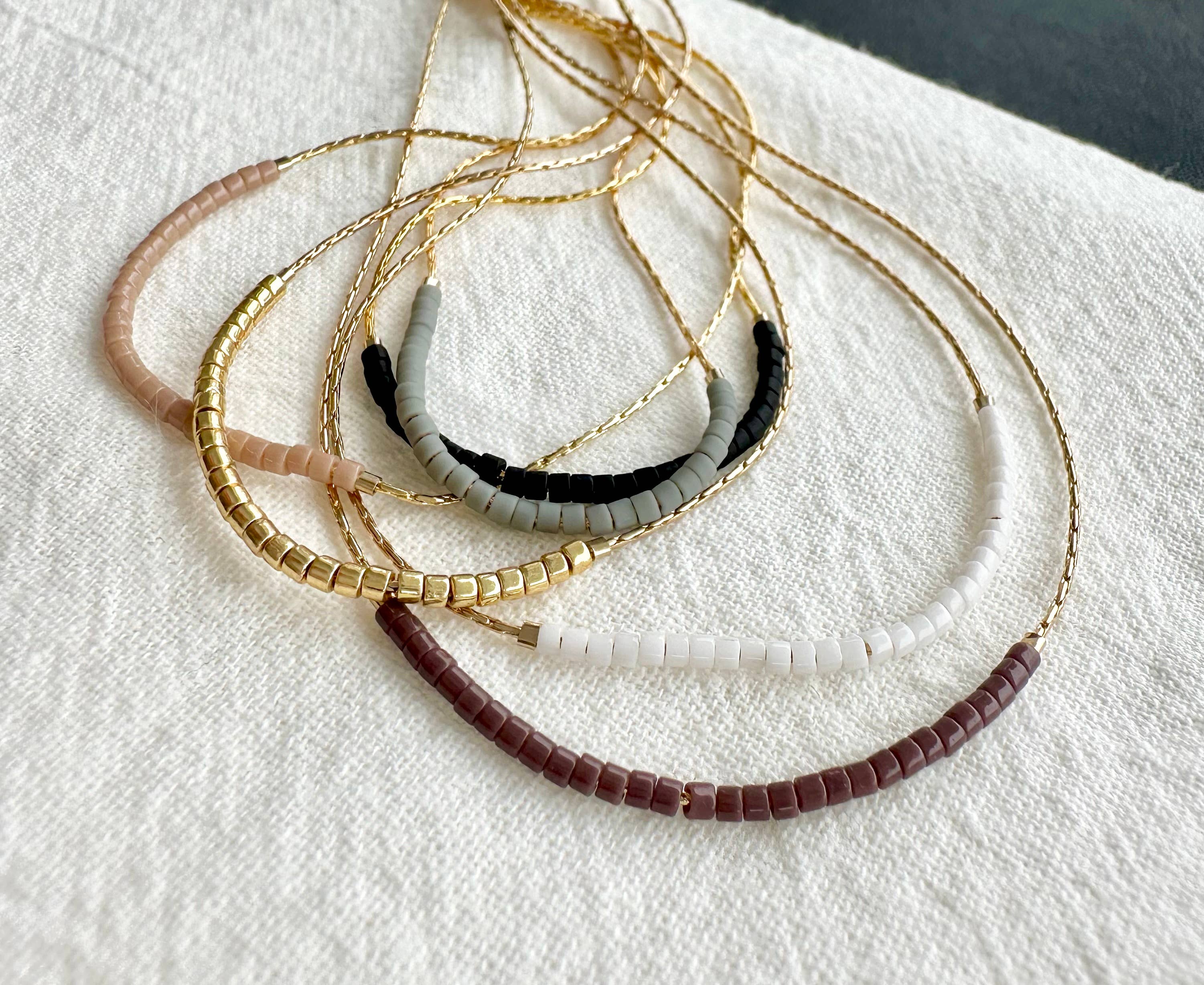 Ocean Breakup - Wholesale Beaded/Pearl Necklace - Thin Minimalist Necklace - "Original Neutrals" 7