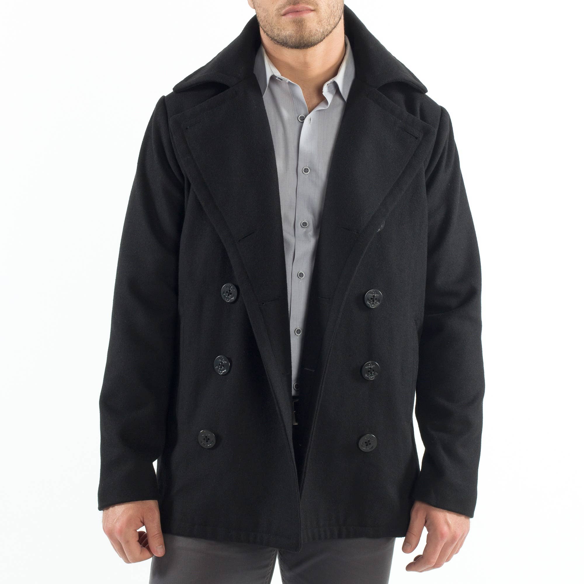 Alpine Swiss - Wholesale Peacoat - Men's - Mason Mens Wool Blend Pea Coat Jacket Double Breasted Dress2