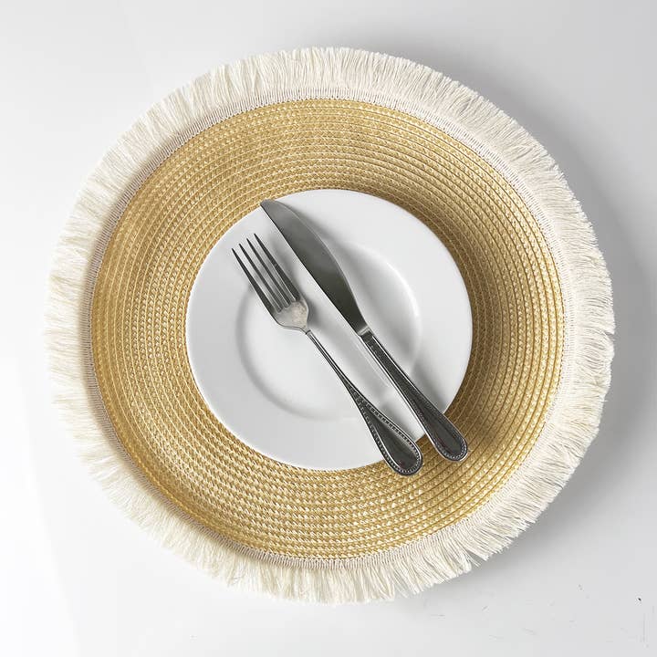 Fennco Styles - Wholesale Placemat - Braided Fringe Boho 15" Round Placemat22