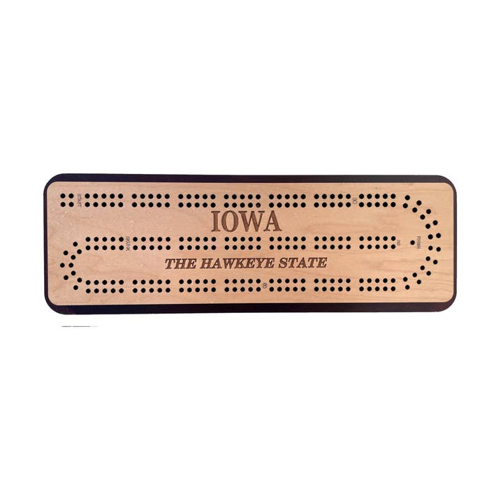 Iowa Travel 2 Track Cribbage Board for wholesale by D&D Custom Laser Designs