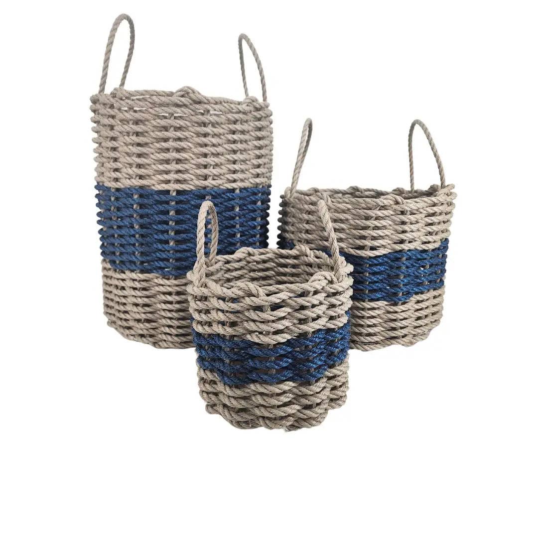Little Salty Rope - Wholesale Basket - Authentic Maine Lobster Rope Storage Basket Tan and Navy Blu2