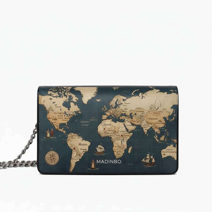 PRINCESS BAG von MADINBO - Echtes Leder - LEDER - Hergestellt in ITALIEN - SCHWARZER WELTKARTE für den Großhandel von MADINBO