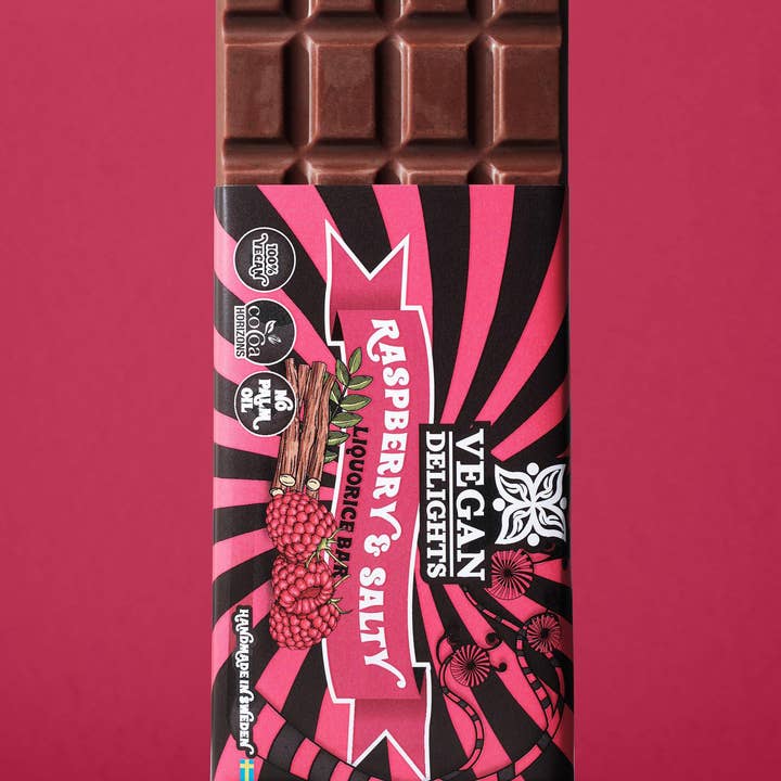 Vegan Delights - Wholesale Chocolate Bar - Raspberry Salty Liquorice Bar0