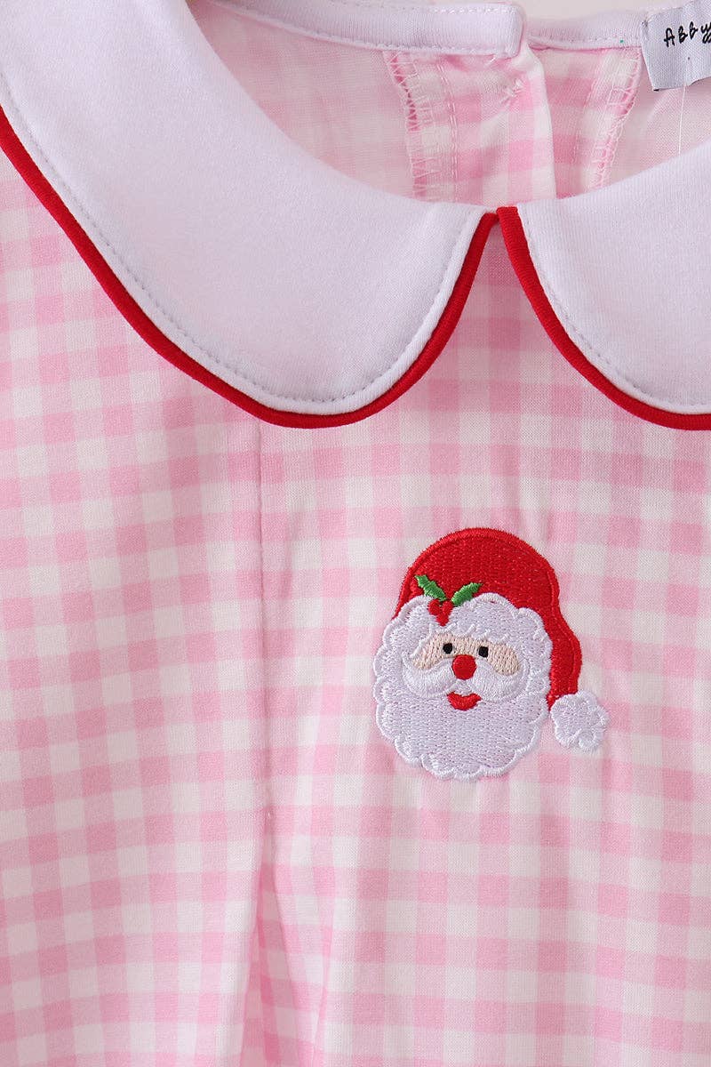 Mom & Co. - Wholesale Top & Pant Set - Kids - Pink santa claus embroidery gingham pants set4