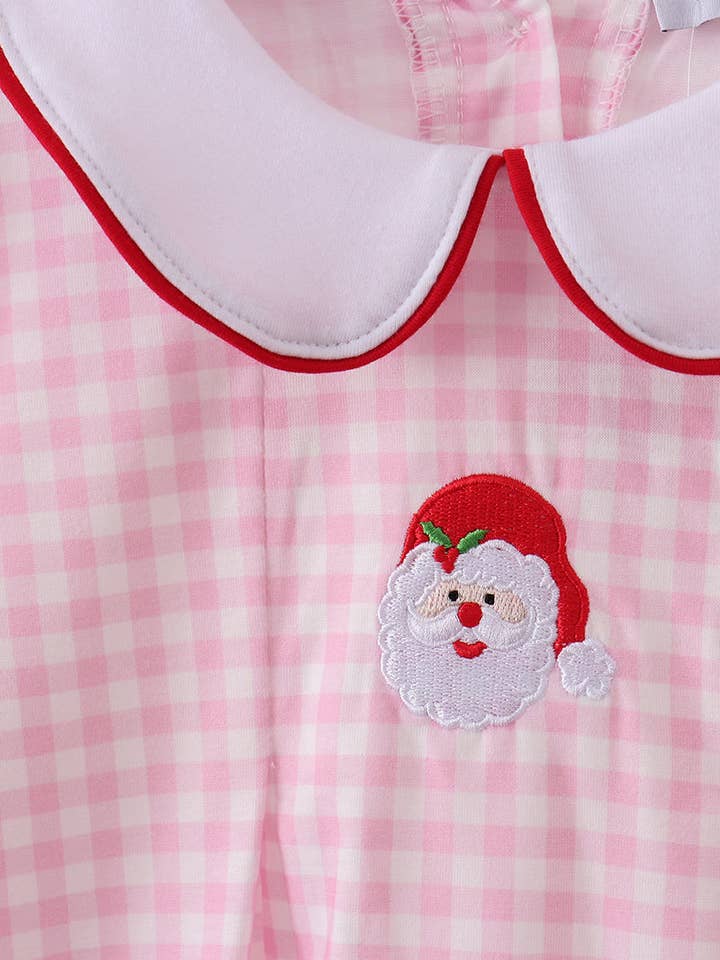 Mom & Co. - Wholesale Top & Pant Set - Kids - Pink santa claus embroidery gingham pants set4