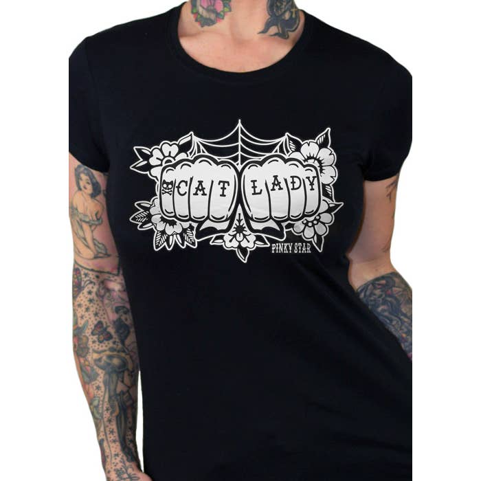 CAT LADY KNUCKLES Cat Lovers Graphic Tee for wholesale by Pinky Star