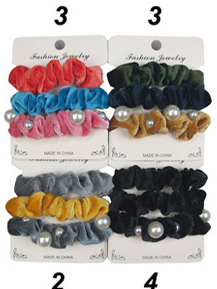 Faux Pearl Decor Velvety Scrunchies for wholesale by Cap Zone
