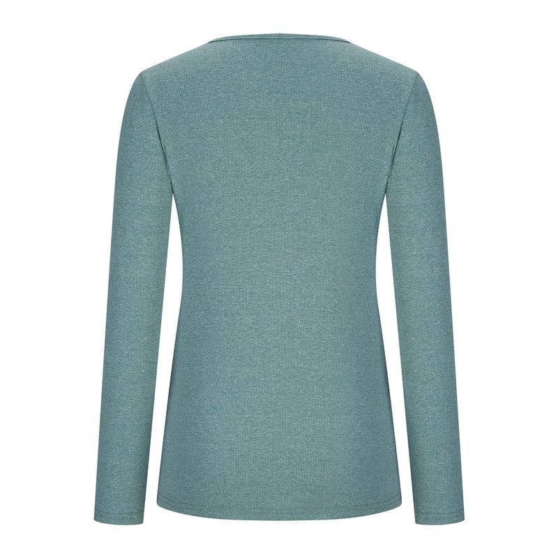 kycozy – Großhandel Strickoberteil – Damen – Einfarbiges, hohles, geripptes T-Shirt-Oberteil mit V-Ausschnitt und langen Ärmeln5