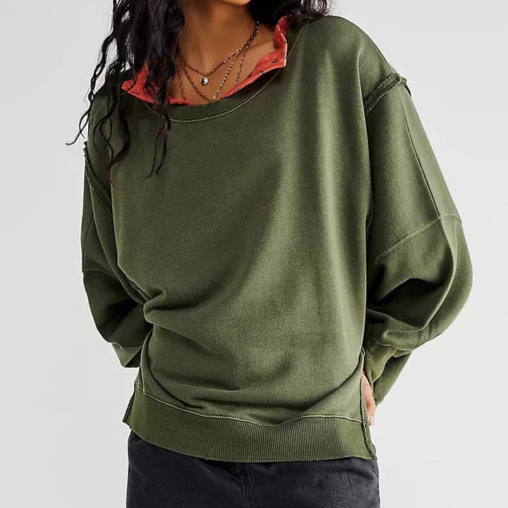 safistyle - Wholesale Sweatshirt - Women's - Loose Knit Sweatshirt with Drop Shoulder Sleeves5