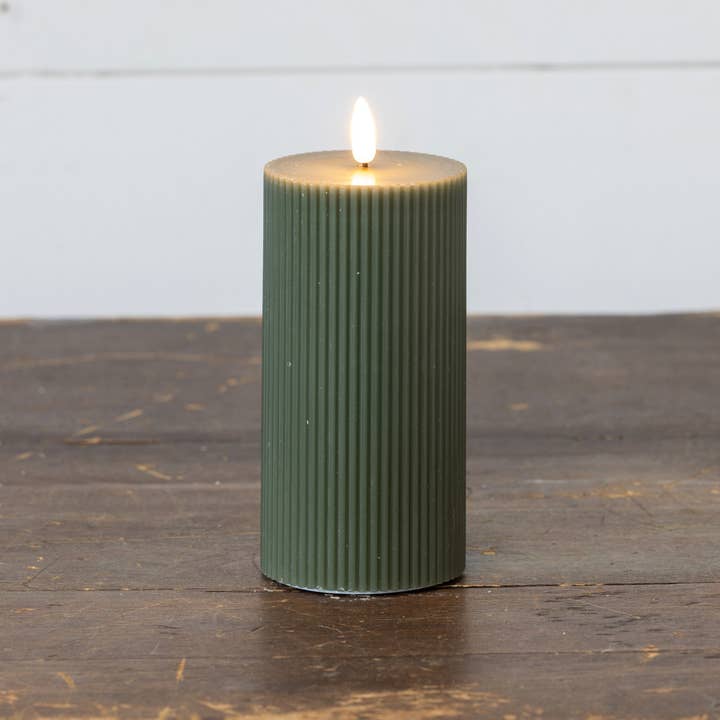 Ragon House - Wholesale Flameless Candle - 6" DARK GREEN GROOVED 3D FLAME CANDLE1