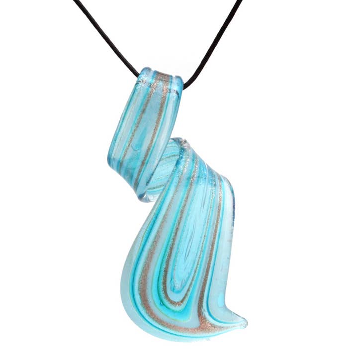 BESHEEK JEWELRY - Vendita all'ingrosso Collana con ciondolo/pendaglio - Ciondolo a spirale in vetro soffiato blu e nero ispirato a Murano3