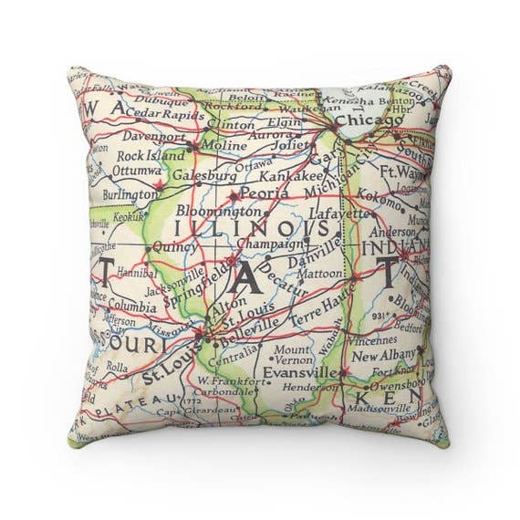 Daisy Mae Designs - Wholesale Throw/Decorative Pillow - Illinois Map Pillow – 18" Square Throw Pillow5