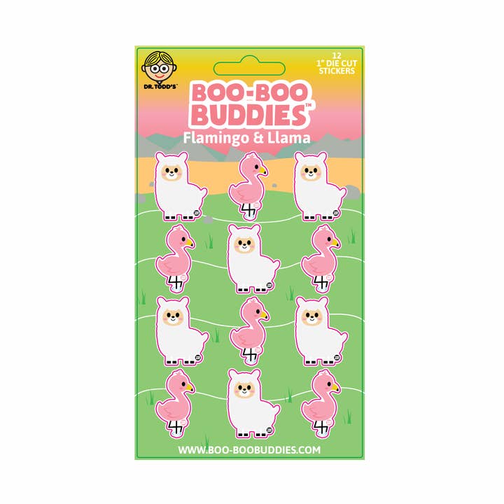 Boo Boo Buddies® Flamingo & Llama Stickervel – Verzamelaarsitem voor wholesale door Boo Boo Buddies