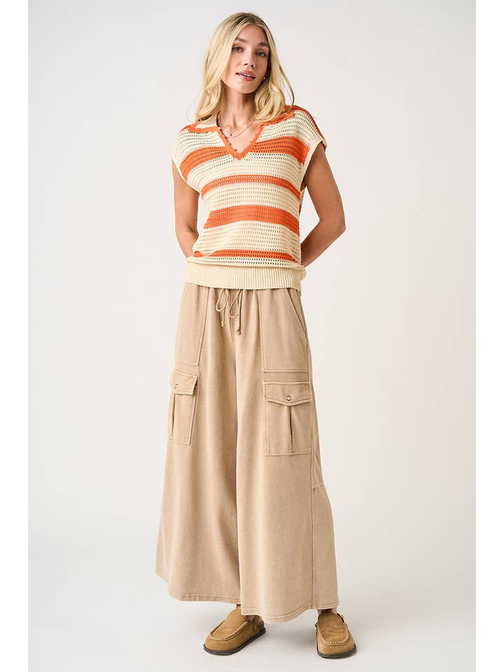 mittoshop - Wholesale Pants - Women's - WASHED FRENCH TERRY CARGO ELASTIC WAIST WIDE LEG PANTS15