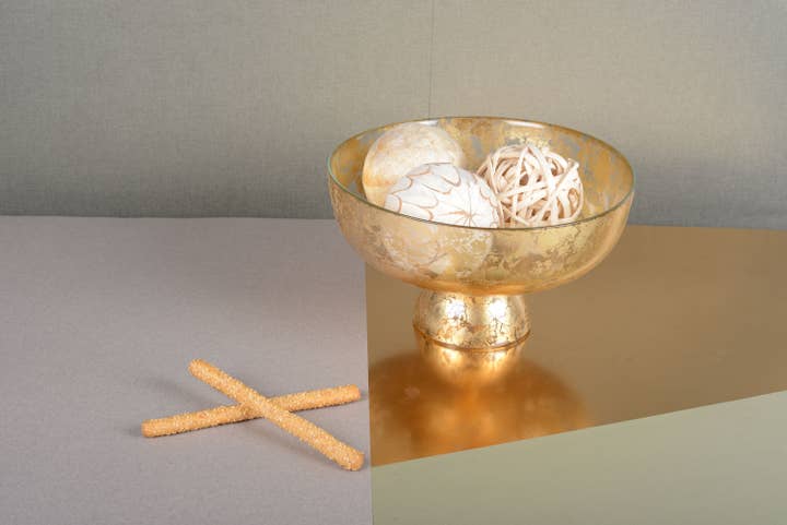AULICA - Wholesale Fruit Basket - Gold Pedestal Bowl 27X27X9Cm