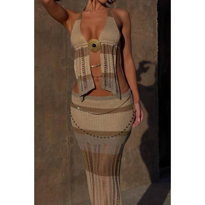 Esmeray Clothing - Wholesale Top & Skirt Set - Women's - SUNSET STRIPE CROCHET SET7