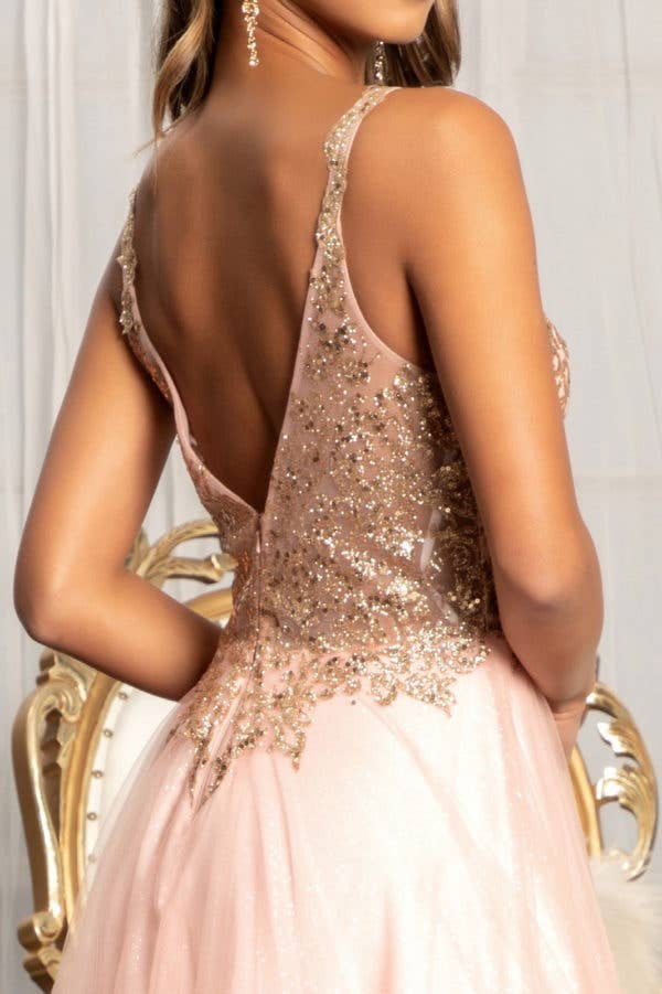 Tux-USA® - Wholesale Gown - Women's - Sequin Embellished Bodice V-Neck A-Line Prom Dress w/ Leg Slit5
