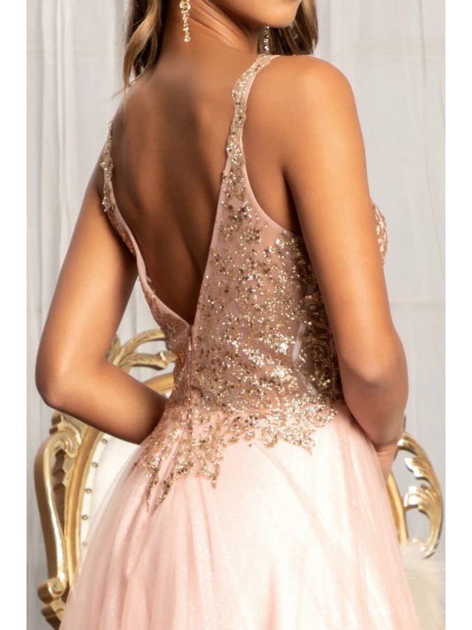 Tux-USA® - Wholesale Gown - Women's - Sequin Embellished Bodice V-Neck A-Line Prom Dress w/ Leg Slit5