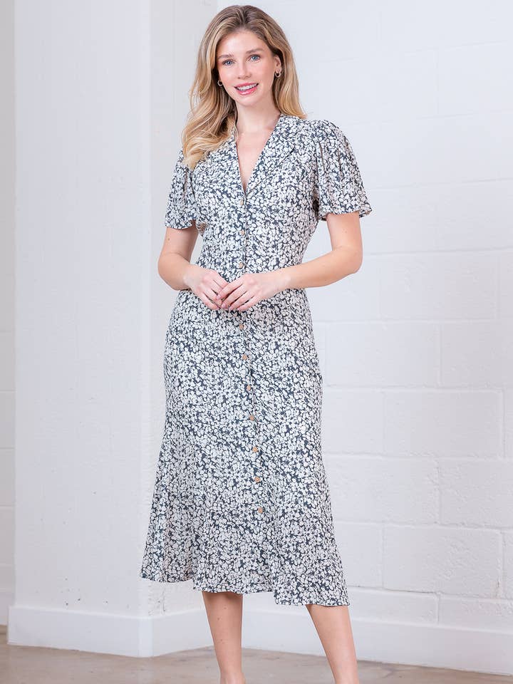 BLU MULTI SD84336T-VESTITO MIDI CON COLLETTO, MANICHE CORTE E BOTTONI in vendita all'ingrosso su Faire0