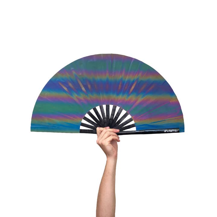 Dirt Squirrel Apparel - Wholesale Handheld Folding Fan - Reflective Rainbow Fan