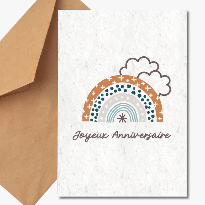 Carte à planter - Joyeux Anniversaire Arc-en-ciel Ocre pour la vente par Nébuline
