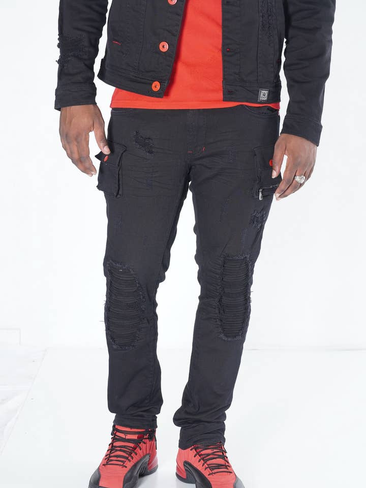 M1980 Shredded Jeans met voorkant - Zwart voor wholesale door Makobi