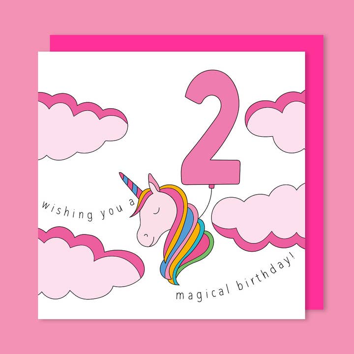 Unicorn Themed Children's Birthday Card Age 2 for wholesale by t'art designs