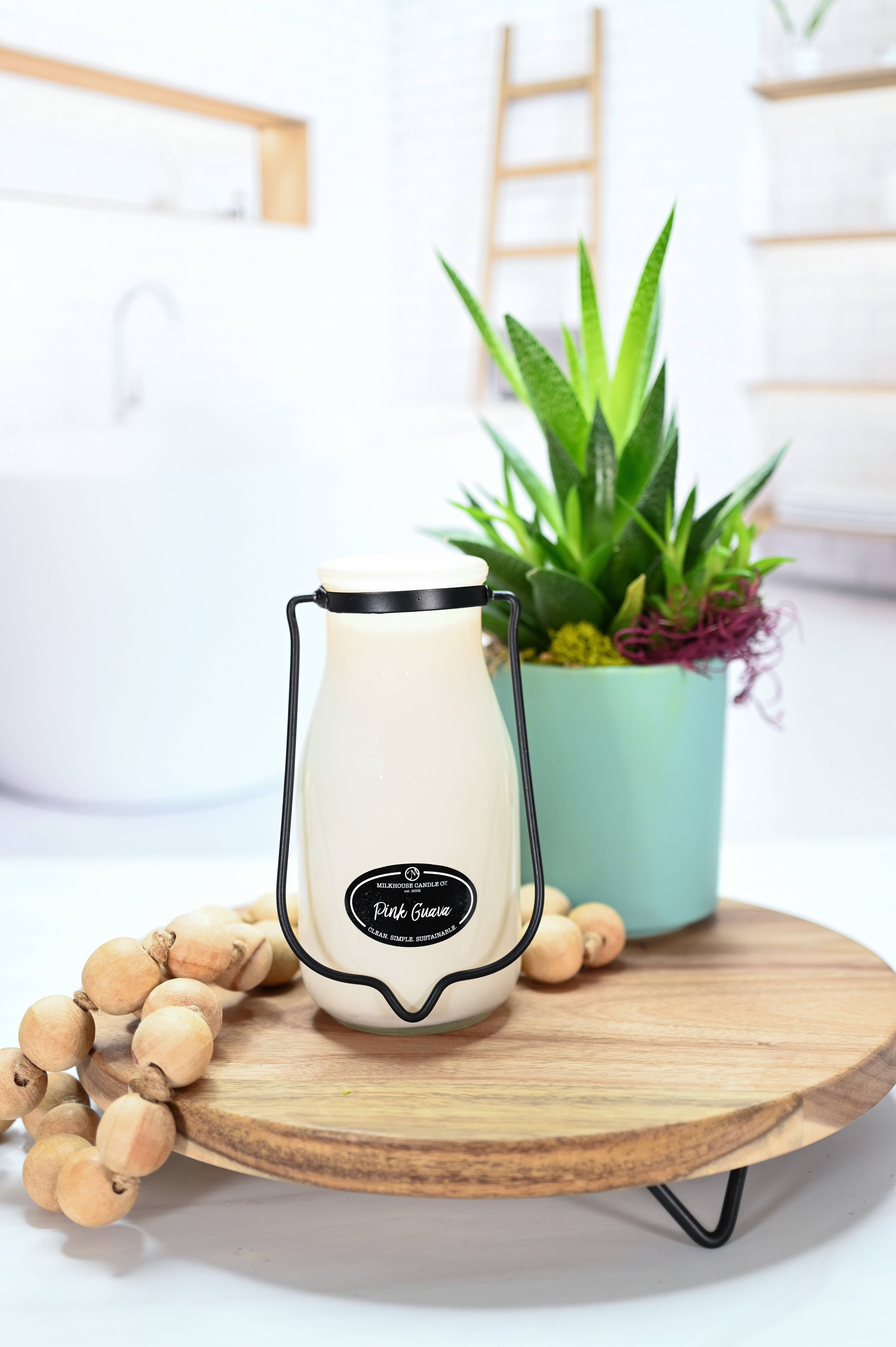 Milkhouse Candle Company - Wholesale Jar/Filled Candle - 14 oz Milkbottle Candle: Pink Guava1