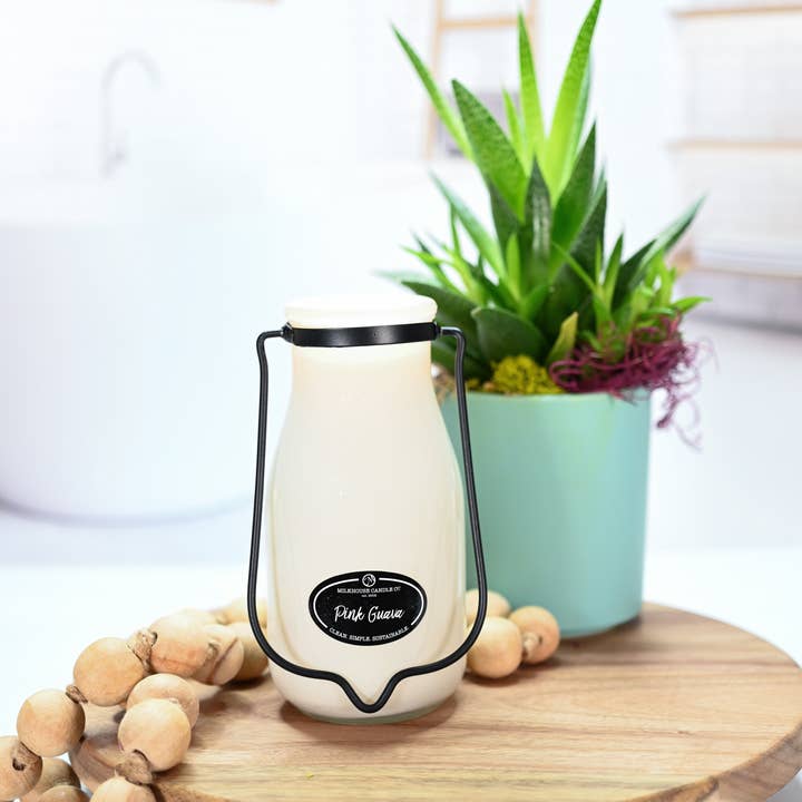 Milkhouse Candle Company - Wholesale Jar/Filled Candle - 14 oz Milkbottle Candle: Pink Guava1