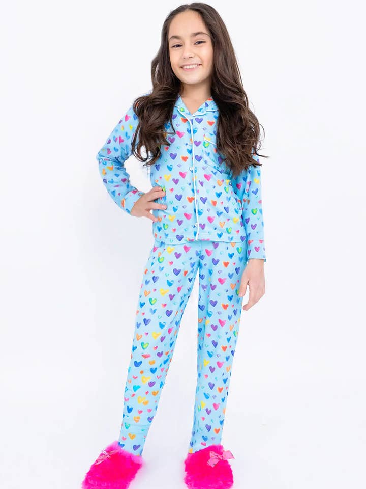 Akvarellhjärtan långärmad jersey pyjamasbyxa set för wholesale av Limeapple