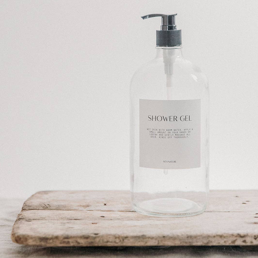 So At Nature – wholesale Tvåldispenser – Klar glasflaska med svart pumplock 1L - Uruwashi0