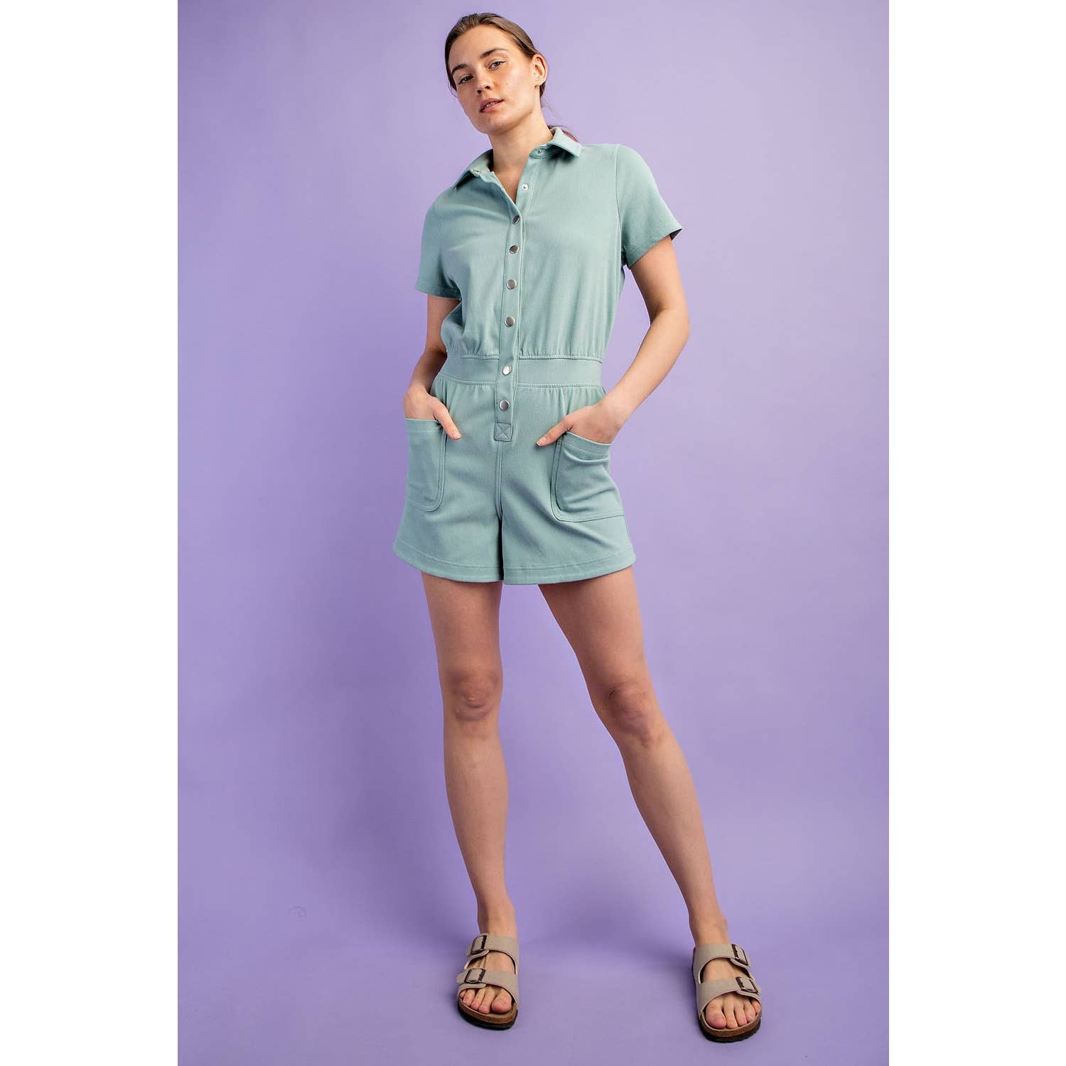 Rae Mode - Vendita all'ingrosso Tutina - Donna - TUTINA A MANICA CORTA IN TWILL DI COTONE ELASTICIZZATO3