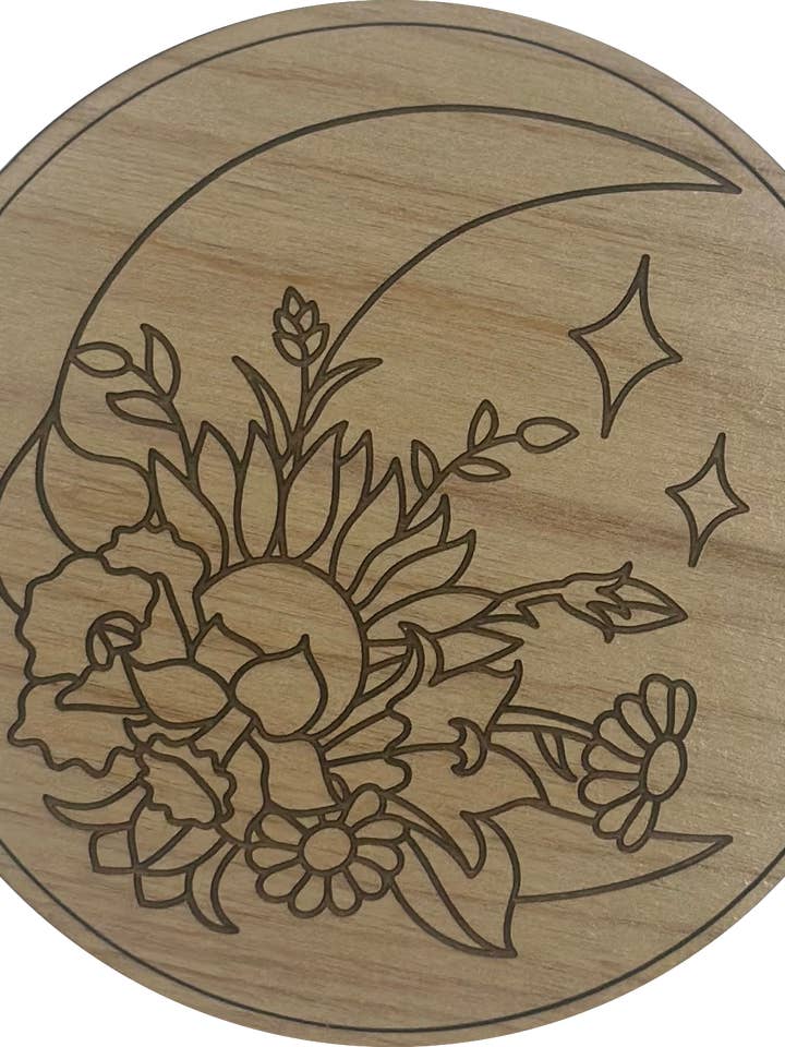 Sous-verre en bois Floral Moon pour la vente par Woodcutts Inc.