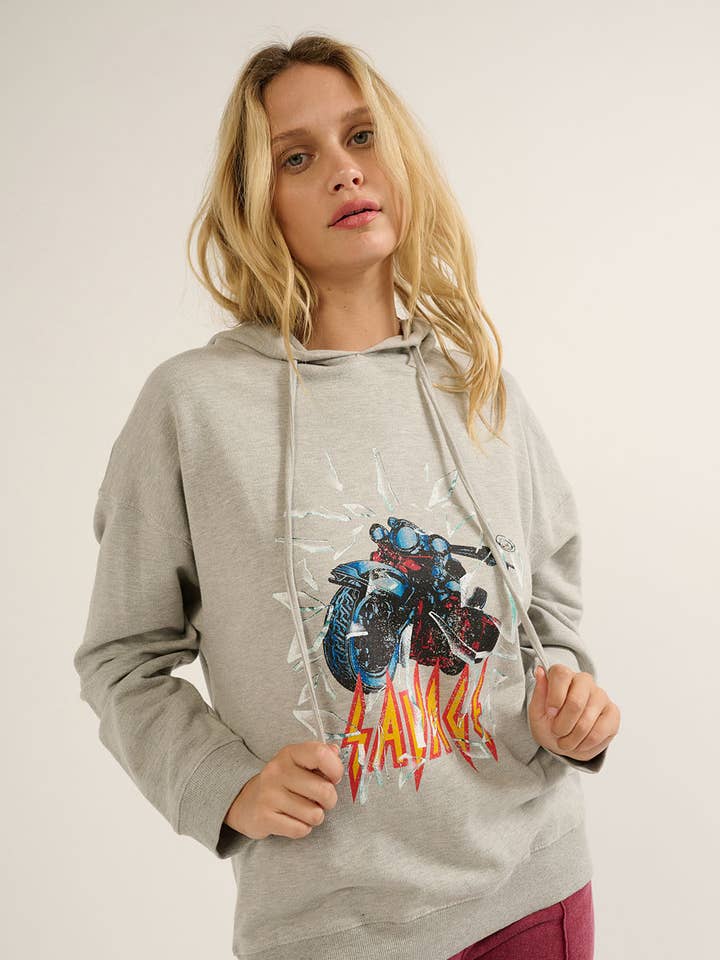 Savage French Terry Vintage Graphic Hoodie Top for wholesale by Vintage Canvas