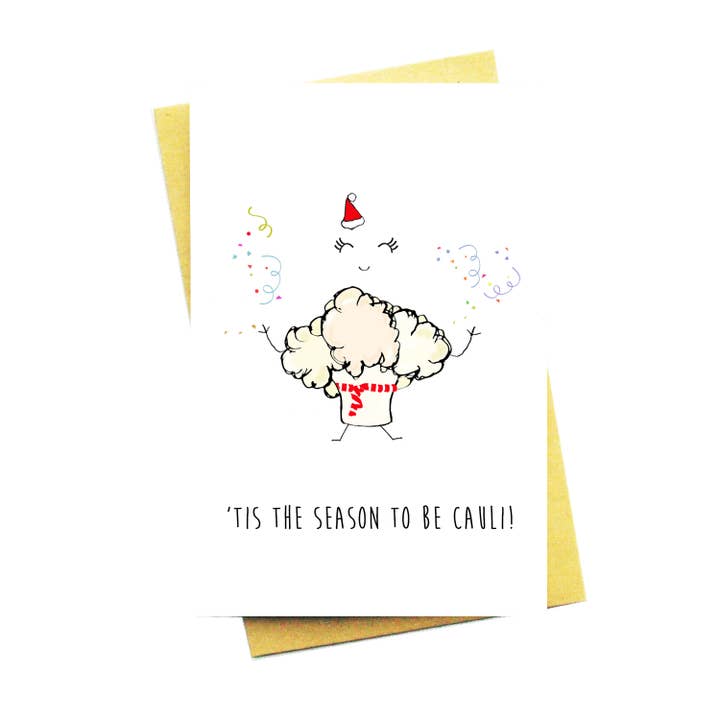 Tis The Season To be Cauli...Cute Cauliflower Christmas Card for wholesale by Nocturnal Paper