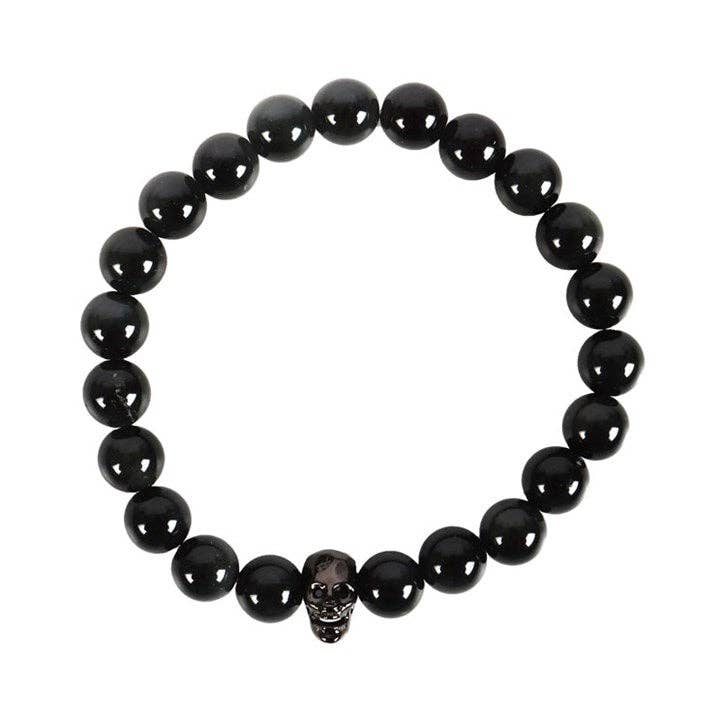 Something Different Wholesale - Wholesale Beaded Bracelet - Black Obsidian Skull Bracelet