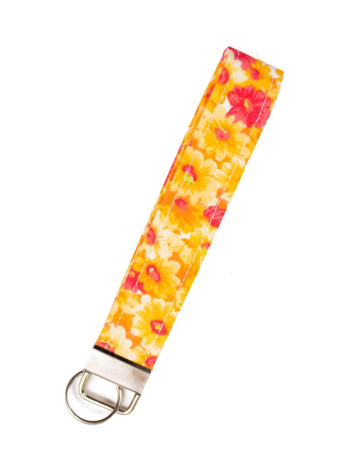 Yellow and Orange Floral Key Fob Wristlet, Keychain for wholesale by TesMade Creations