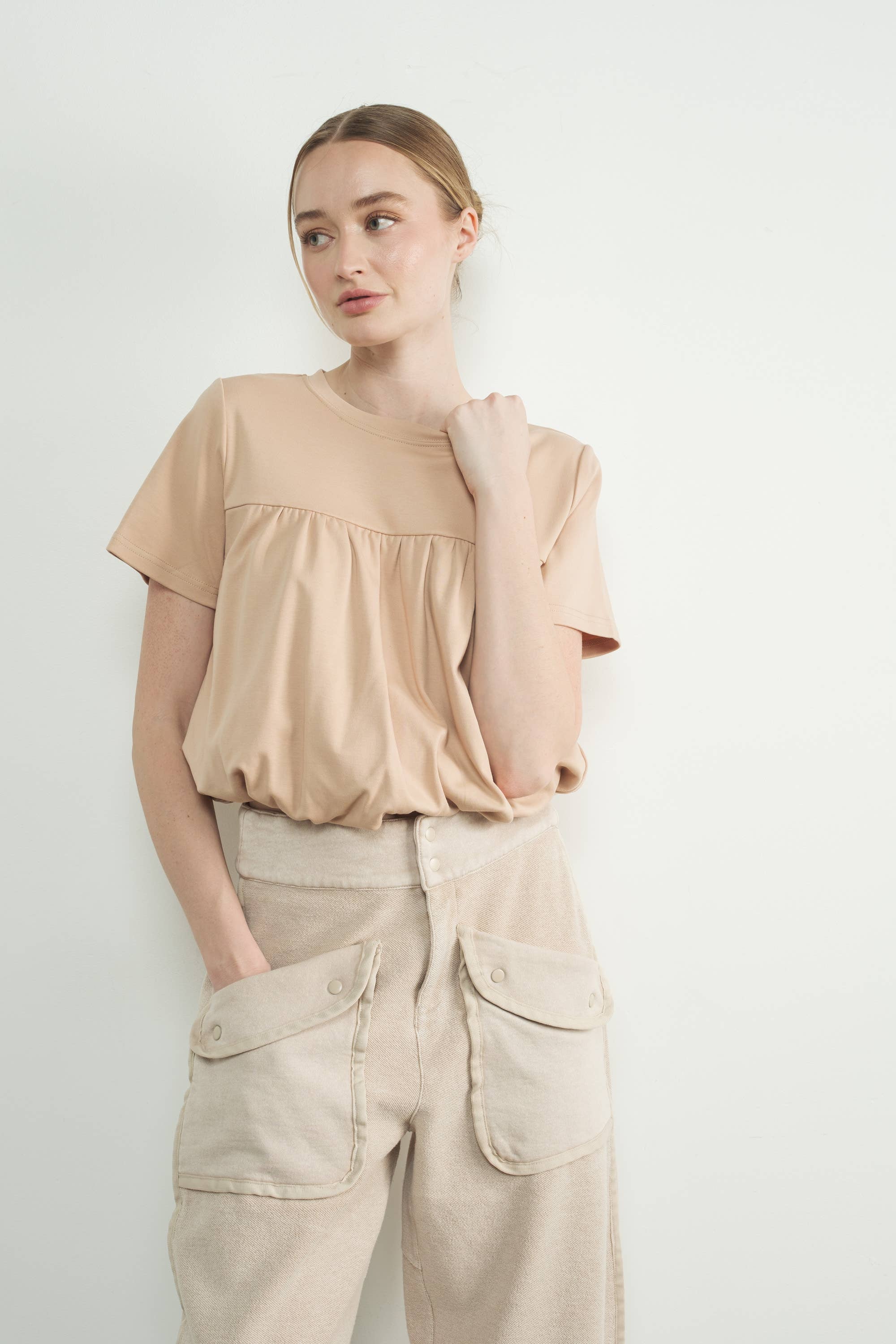 Aaron & Amber - Wholesale T-Shirt - Women's - MAT3226 BUBBLE HEM SHORT SLEEVE T-SHIRTS21