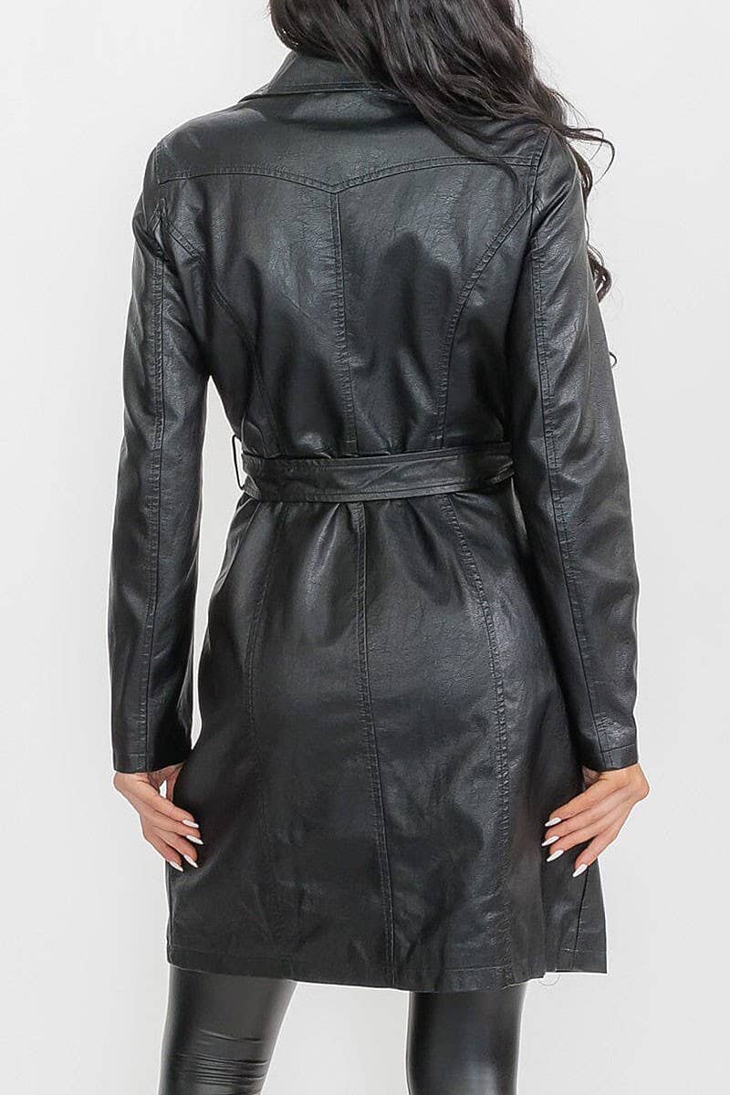 ROUSSEAU – wholesale Motorcykeljacka - Dam – PU LÄDERIMITATION KNAPPSTÄNGNING DRAPERAD HALSJACKA2