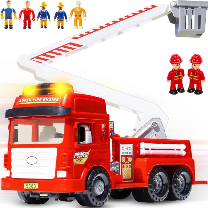 FUNERICA Big Fire Truck Toy with Lights and Sounds, Large Folding Ladder, Doors That Open, and 7 Play Fireman Figures - Red Firetruck Engine for Kids Toddlers Boys & Girls for wholesale by FUNERICA