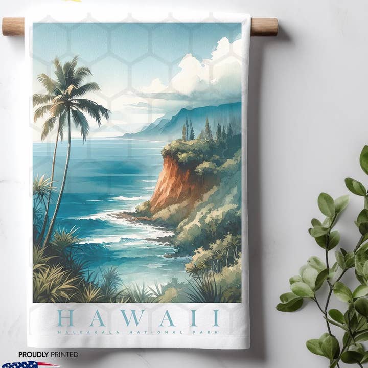 Hawaii Landmark & Landscape akvarel køkkenvaskehåndklæde for engroshandel hos ADDLE iNK