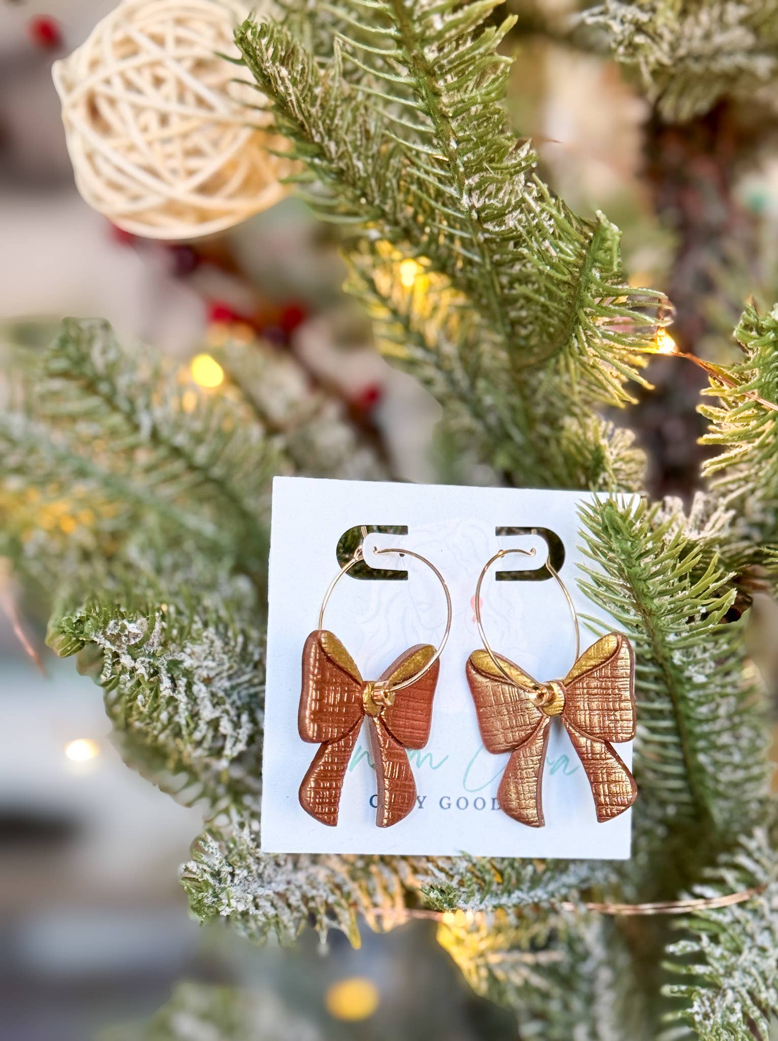 Anam Cara Clay Goods - Wholesale Dangle Earrings - Sparkle Bow Hoops-Polymer Clay Earrings4