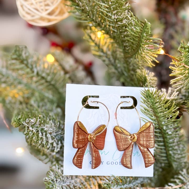 Anam Cara Clay Goods - Wholesale Dangle Earrings - Sparkle Bow Hoops-Polymer Clay Earrings4