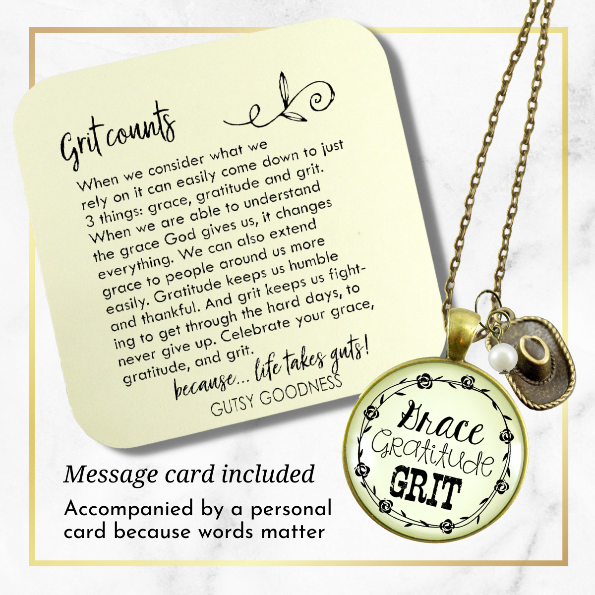 Gutsy Goodness - Vente Colliers à pendentif - Collier Grace Gratitude Grit Country, bijoux en forme de vache occidentale ^10