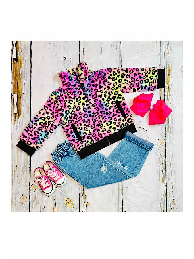 luluclothes - Wholesale Jacket - Kids - Multicolor tie dye cheetah print girls jacket DLH26551