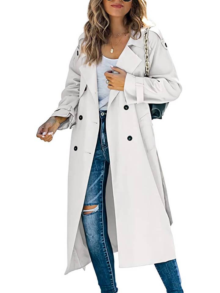 HIDDENBRAND - Wholesale Trench Coat - Women's - Long Lapel Double-Breasted Panels Trench Coat
