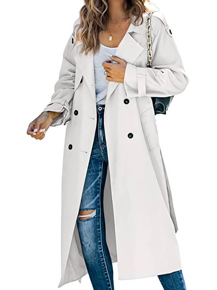 HIDDENBRAND - Wholesale Trench Coat - Women's - Long Lapel Double-Breasted Panels Trench Coat