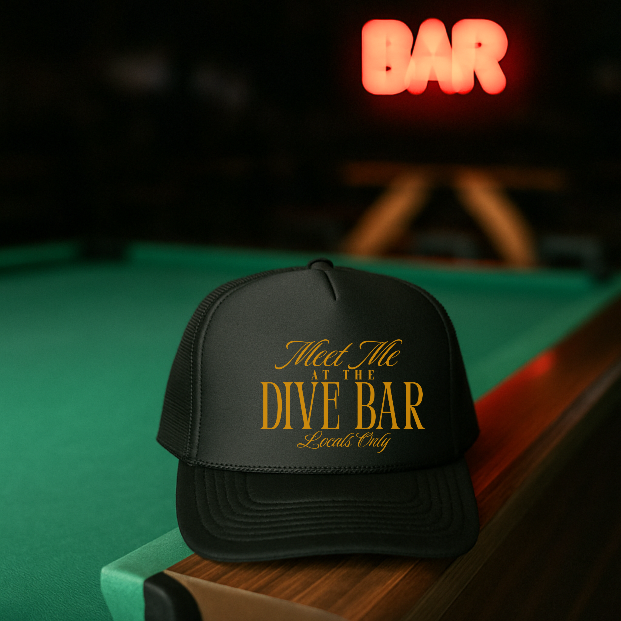 Hey Jude Graphic Tees - Wholesale Trucker Hat - Women's - Dive Bar Trucker Hat0