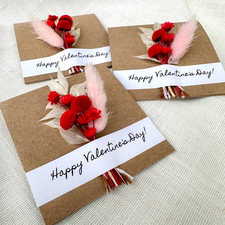 Happy Valentine's Day Mini Dried Floral Bouquet Card for wholesale by CA Studios