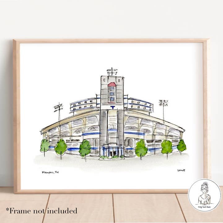 Memphis, Tennessee - College Stadium. Art Print for wholesale by Messy Heart Studio